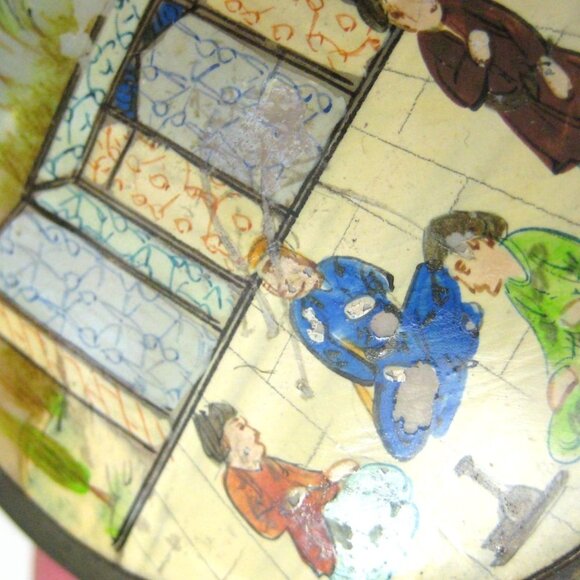 Vintage Hand Painted Asian Trinket Box Mirror Top Mother Of Pearl Silver Plated - Picture 3 of 15